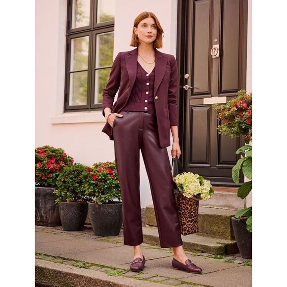 Talbots Pants - Talbots FAUX LEATHER STRAIGHT ANKLE PANTS burgundy size 8P NWT